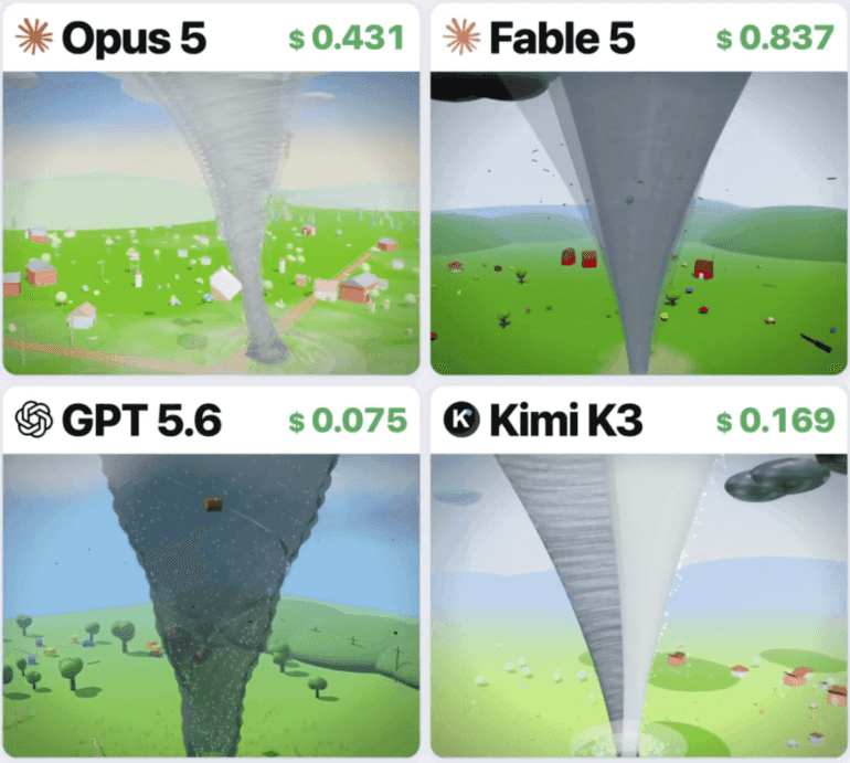 نسخة Minecraft مولَّدة بواسطة Claude Opus 5 تعرض بيئات طبيعية متنوعة