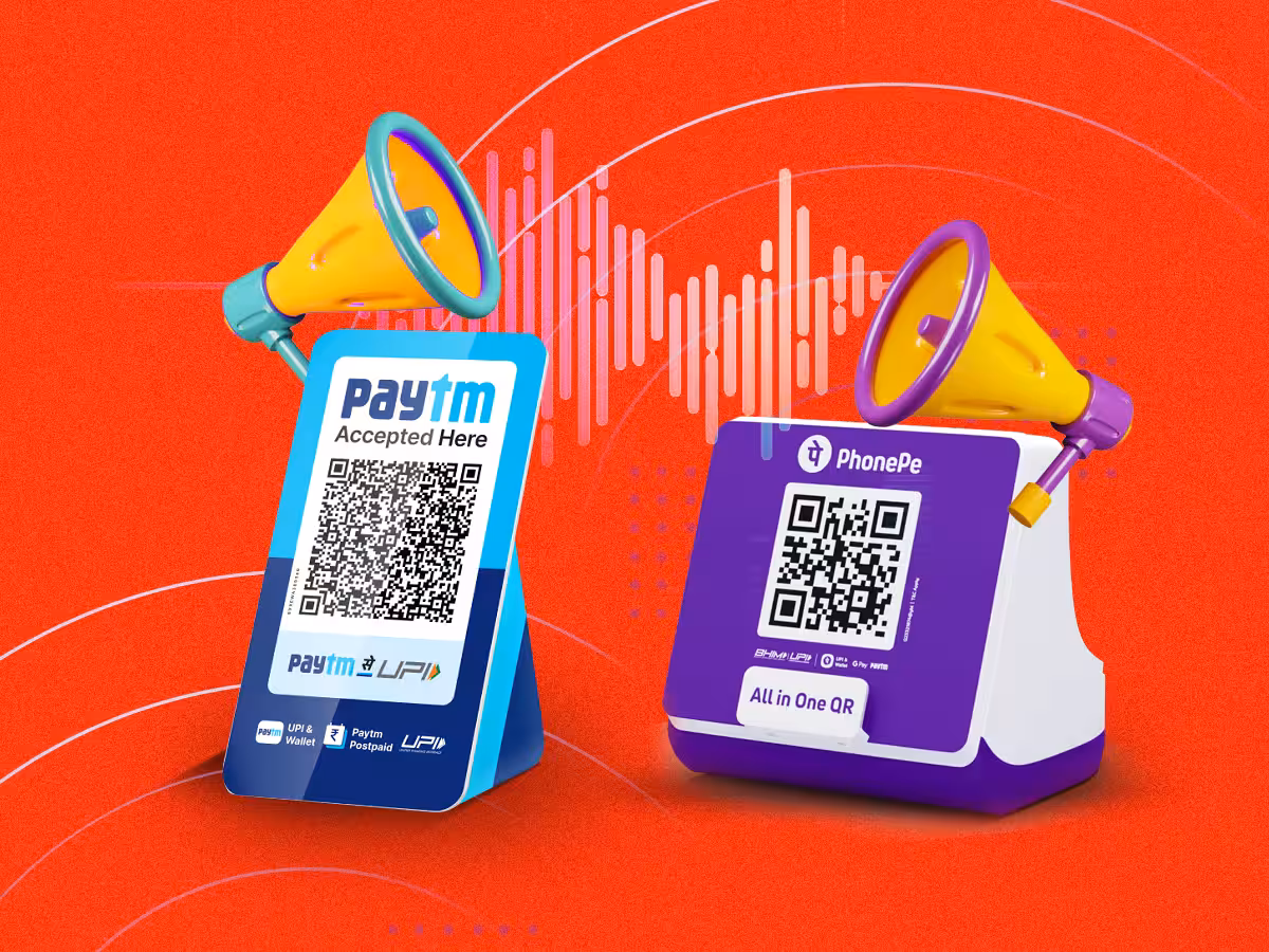 PhonePe and Paytm soundboxes side by side