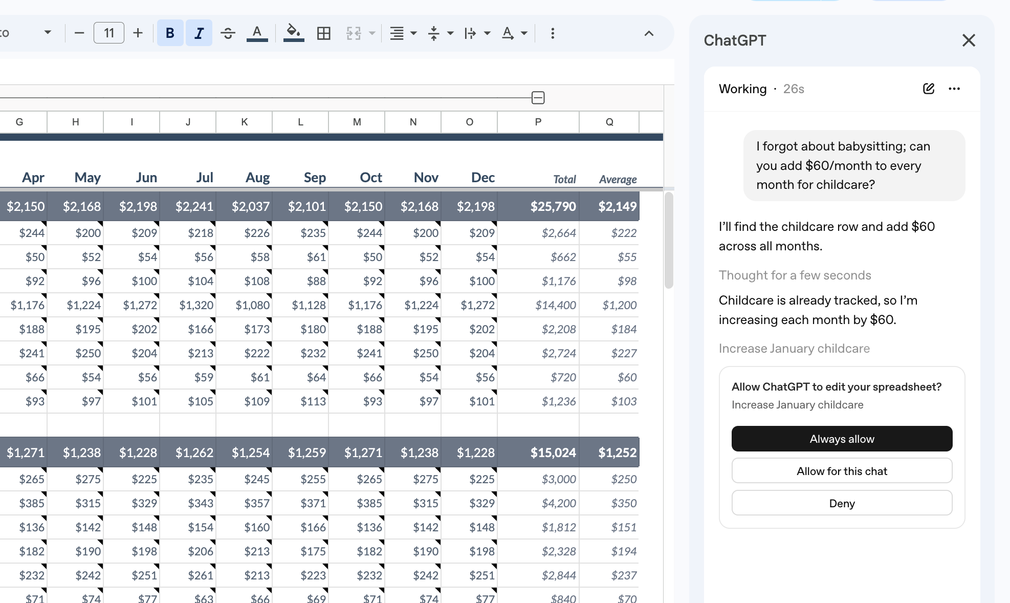 ChatGPT sidebar inside Google Sheets for in-sheet analysis