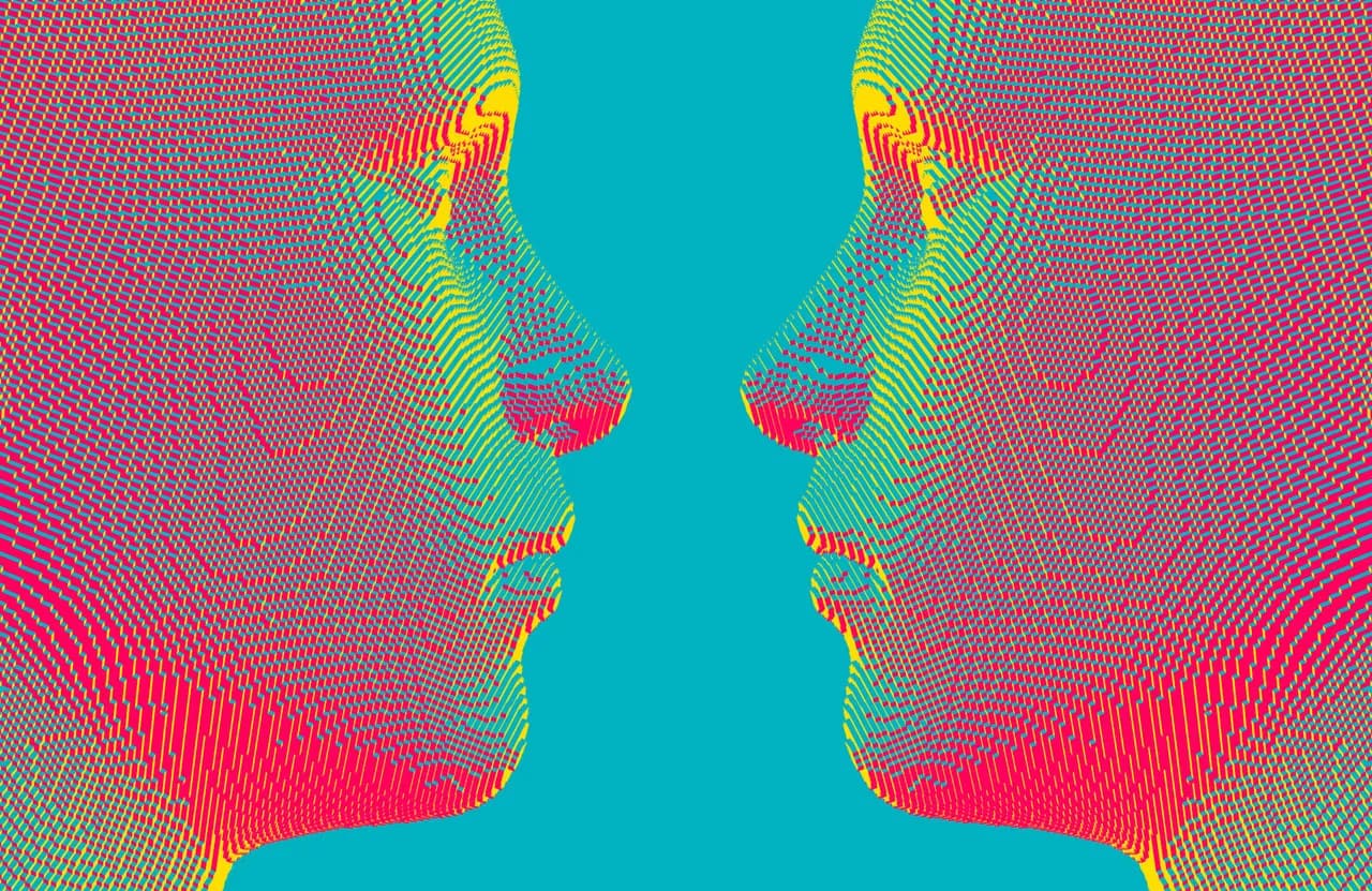 Abstract illustration depicting two opposing forces representing the open weight versus closed AI model conflict