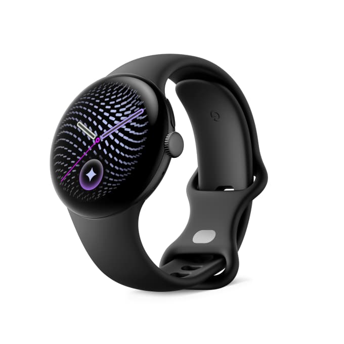 Pixel Watch 5 showing health monitoring interface at three-quarter angle