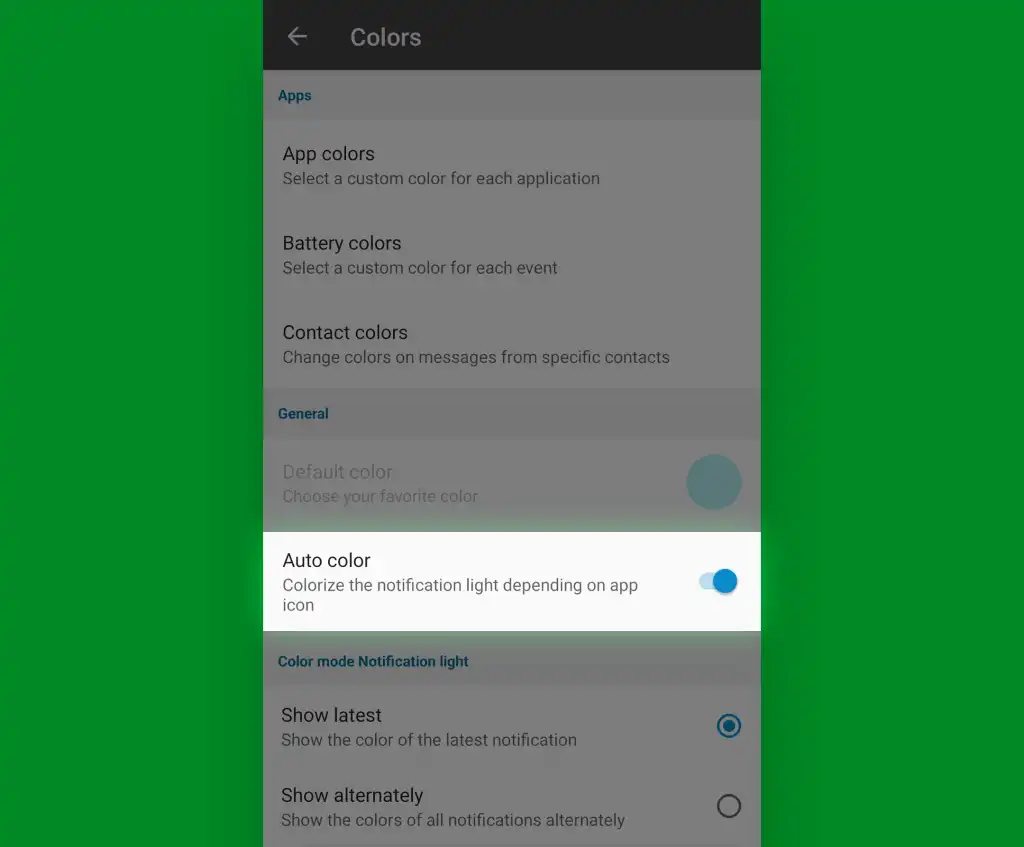 AodNotify auto-color feature pulling accent colors from contact photos