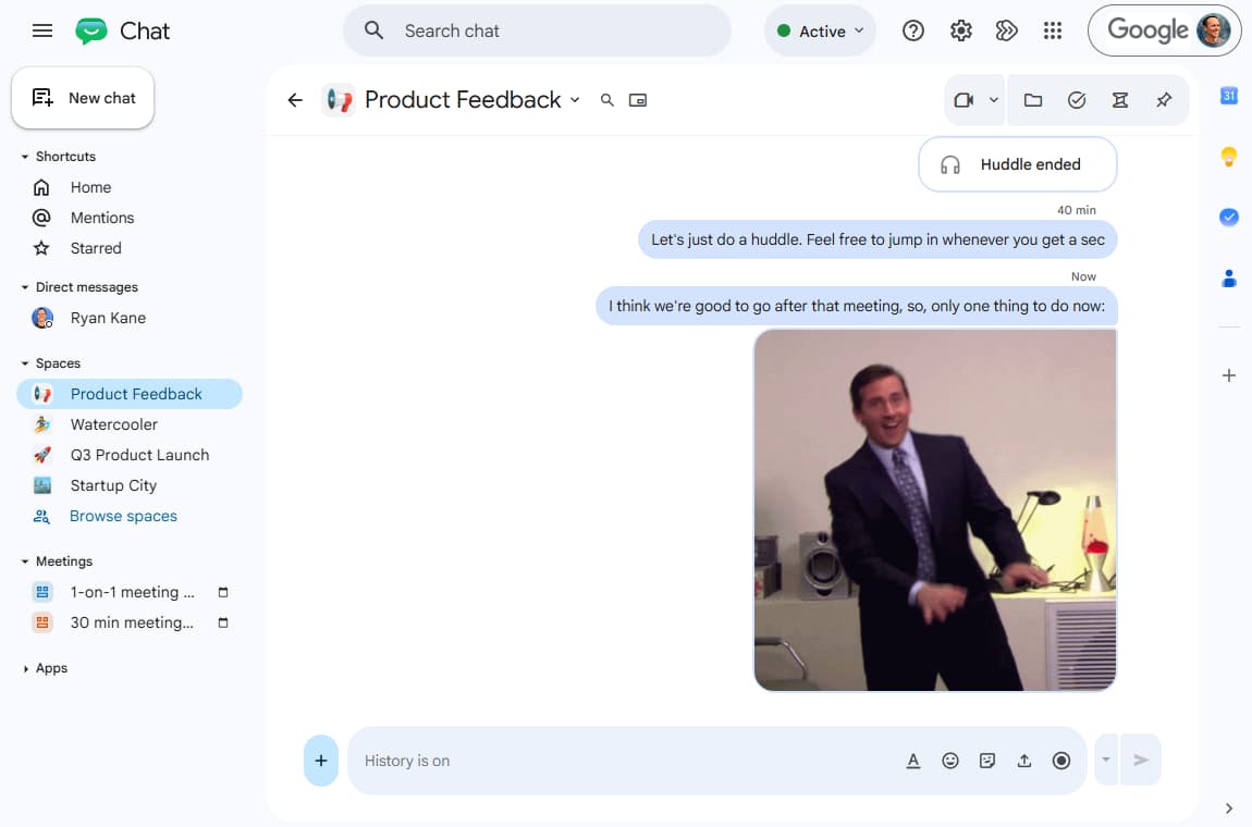 Slack's built-in project management view with task assignments