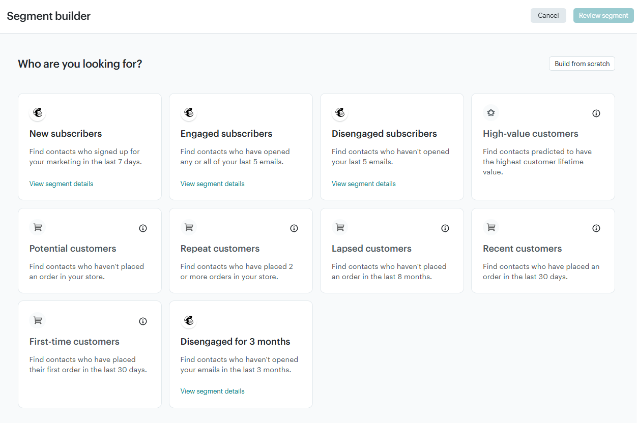 Mailchimp dashboard showing simple campaign creation flow