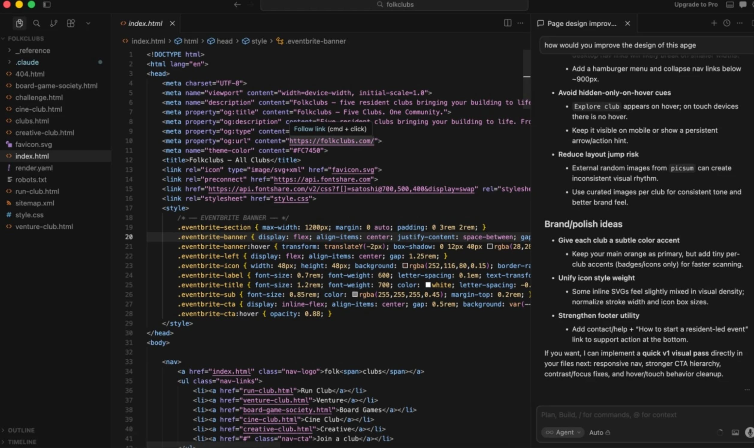 Cursor AI coding interface showing code editor with agent suggestions