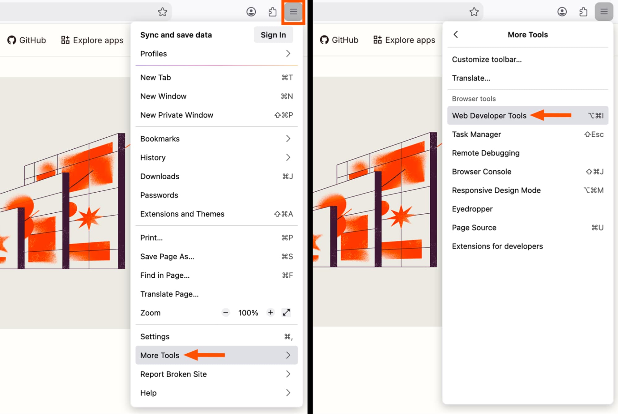 Element picker tool highlighting an element on a webpage