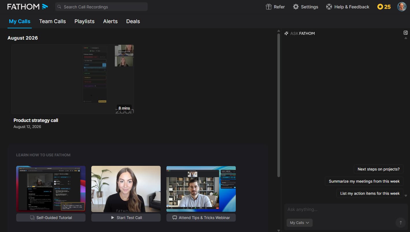 Ask Fathom conversational AI interface querying meeting history