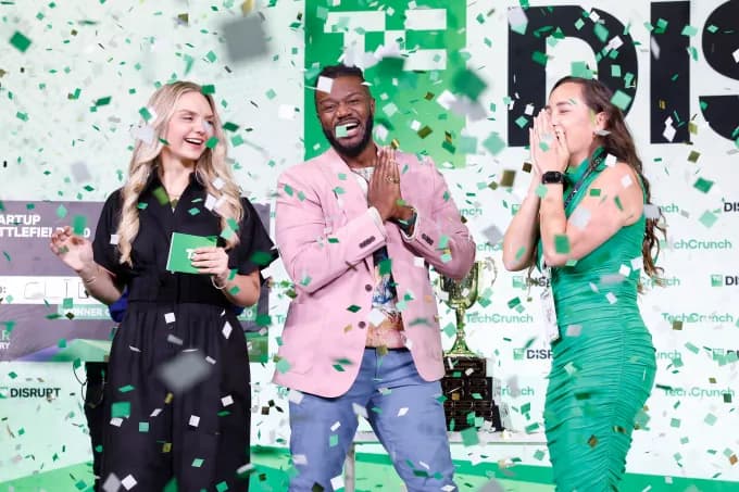 Startup Battlefield 2025 winners pose onstage at TechCrunch Disrupt in San Francisco